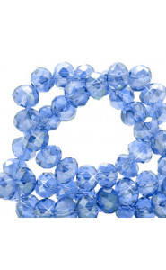Faceted glass beads 4x3mm disc Cerulean blue-pearl shine coating